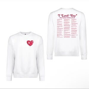 Taylor Swift I Love You Lyrics Sweatshirt Size Medium White Red Crewneck